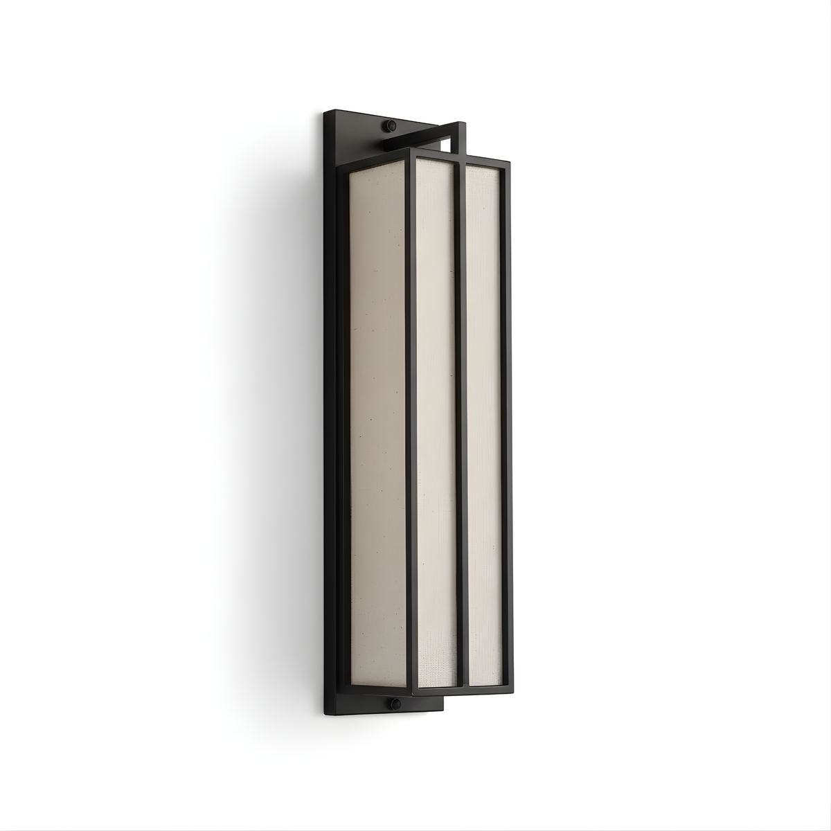 Slatted Linen & Iron Wall Sconce Velmont – Iron frame and linen shade detail