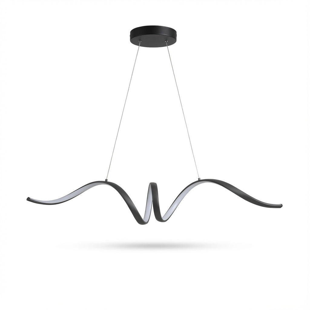 Sculptural aluminium wave pendant light, black finish, studio view