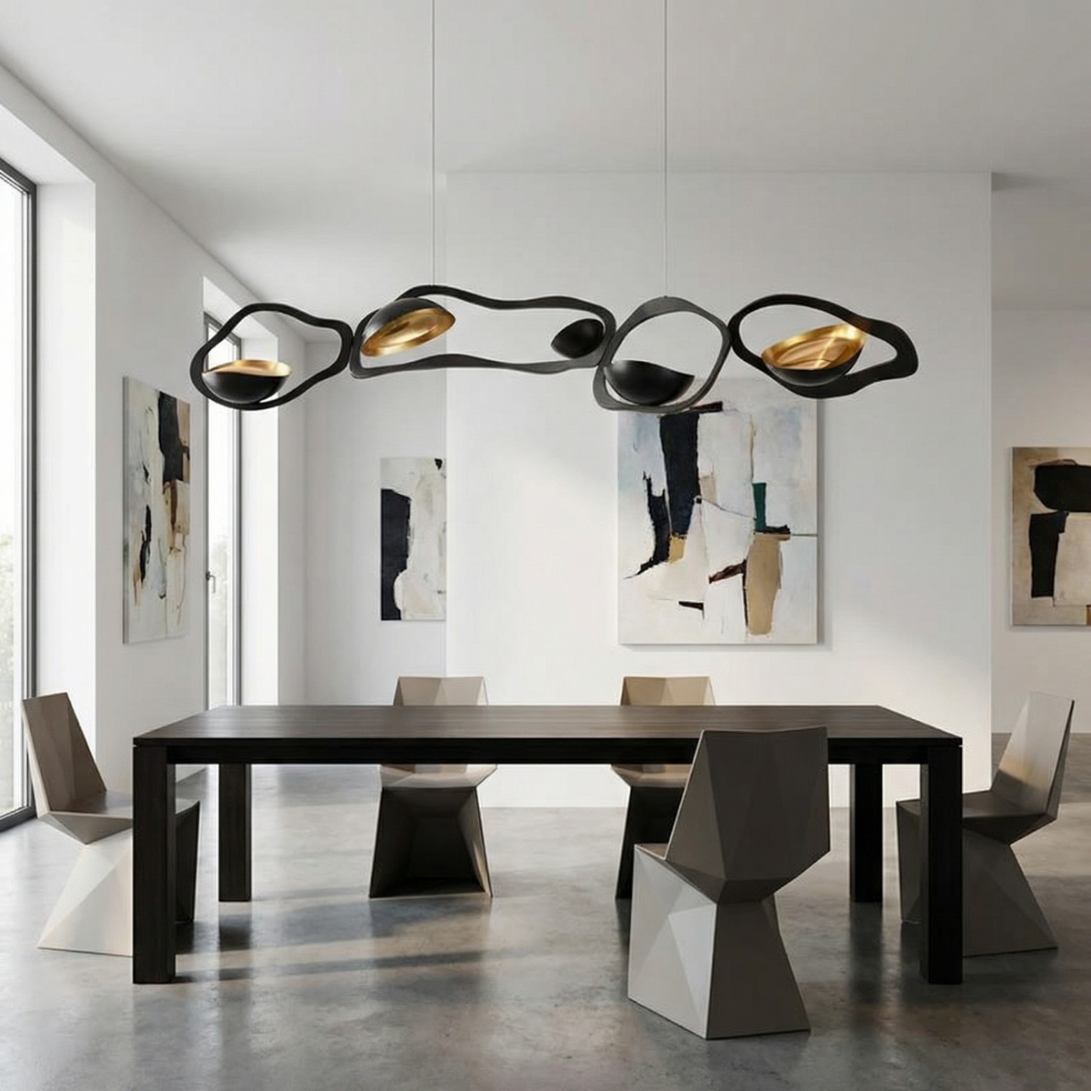 Vaelora sculptural organic ring linear chandelier