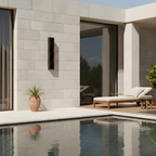 Modern Linear Aluminum Wall Sconce Therion – Poolside Daytime Lifestyle