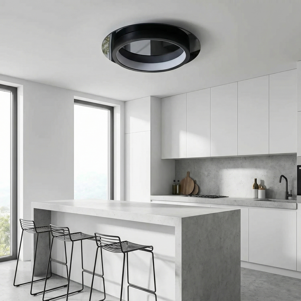 Modern Halo Ring LED Flush Ceiling Light Jilorn – Lifestyle Above Kitchen Island