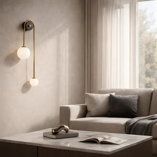 Art Deco Frosted Glass Twin Globe Wall Sconce Anorix – Lifestyle View 2