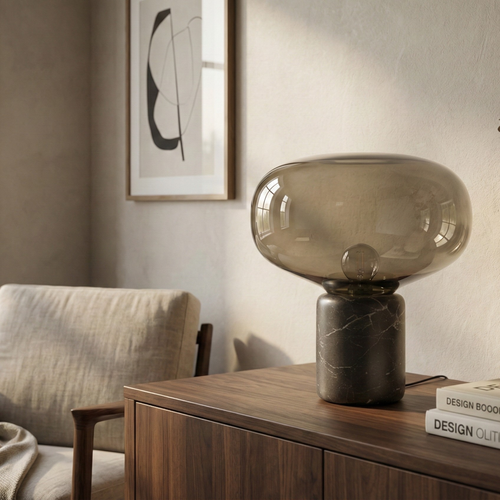 Black Marquina Marble Blown Glass Table Lamp Gravion – Lifestyle View 2