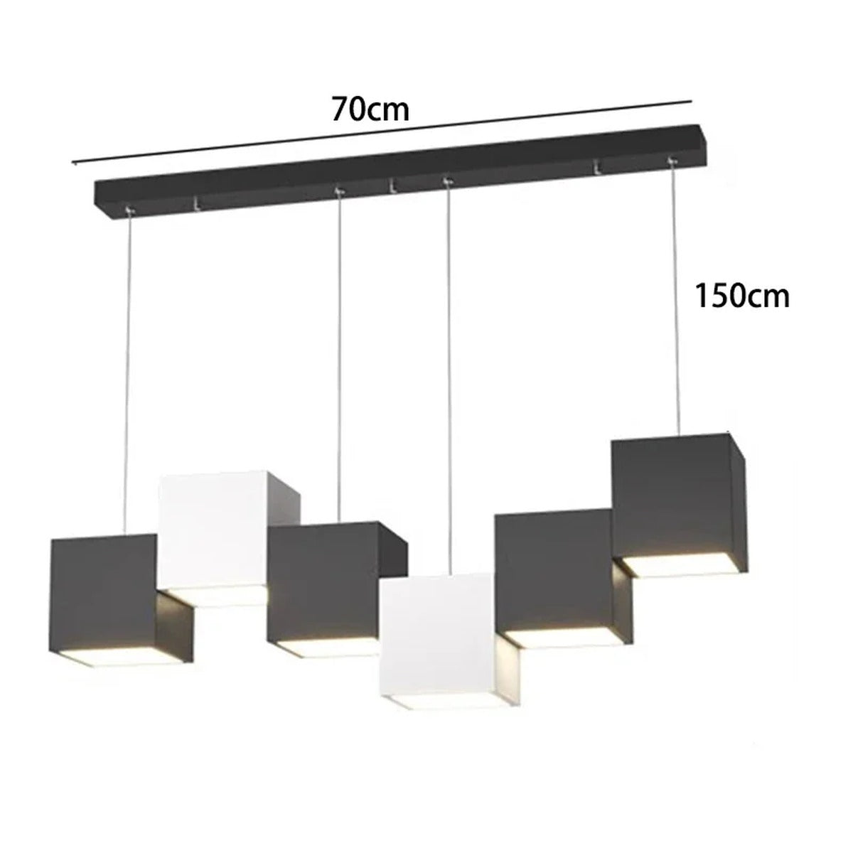 Evrixon cube cluster pendant — 6-head, mixed black & white finish, 70 cm span