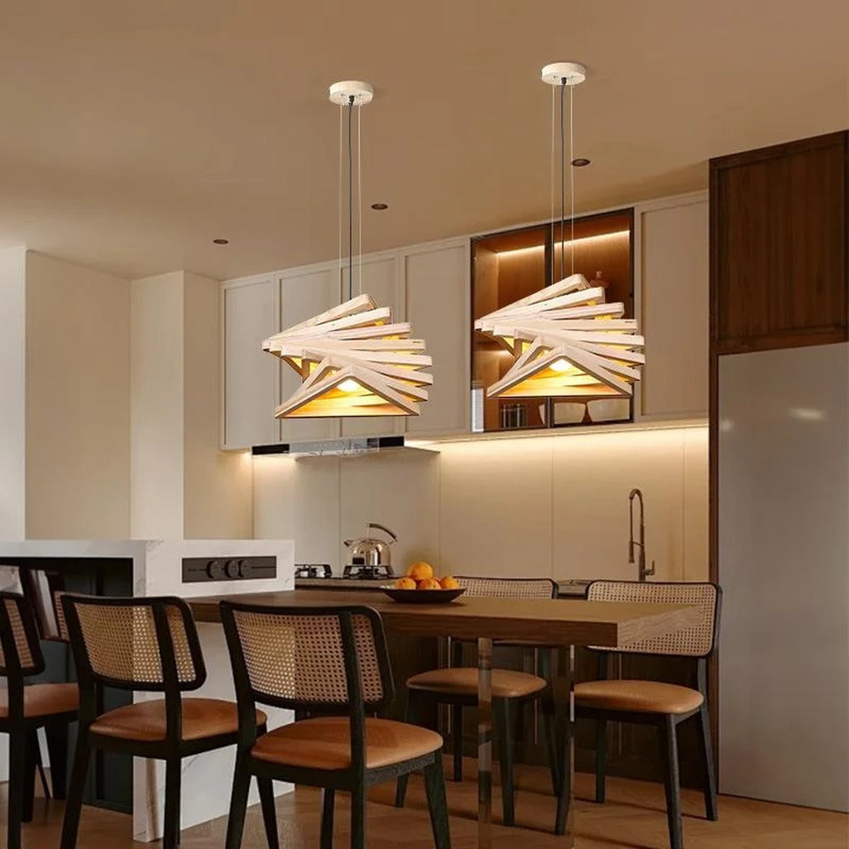 Spiral Wood Slat Cone Pendant Light – Selraith – Hero Shot