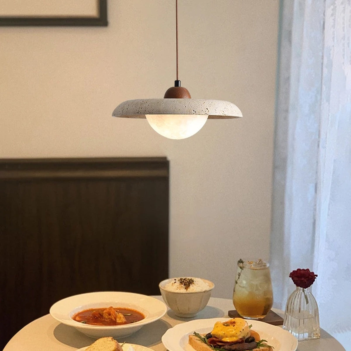 Stone Disc & Glass Globe Nordic Pendant Light – Whisprion – Lifestyle View 3