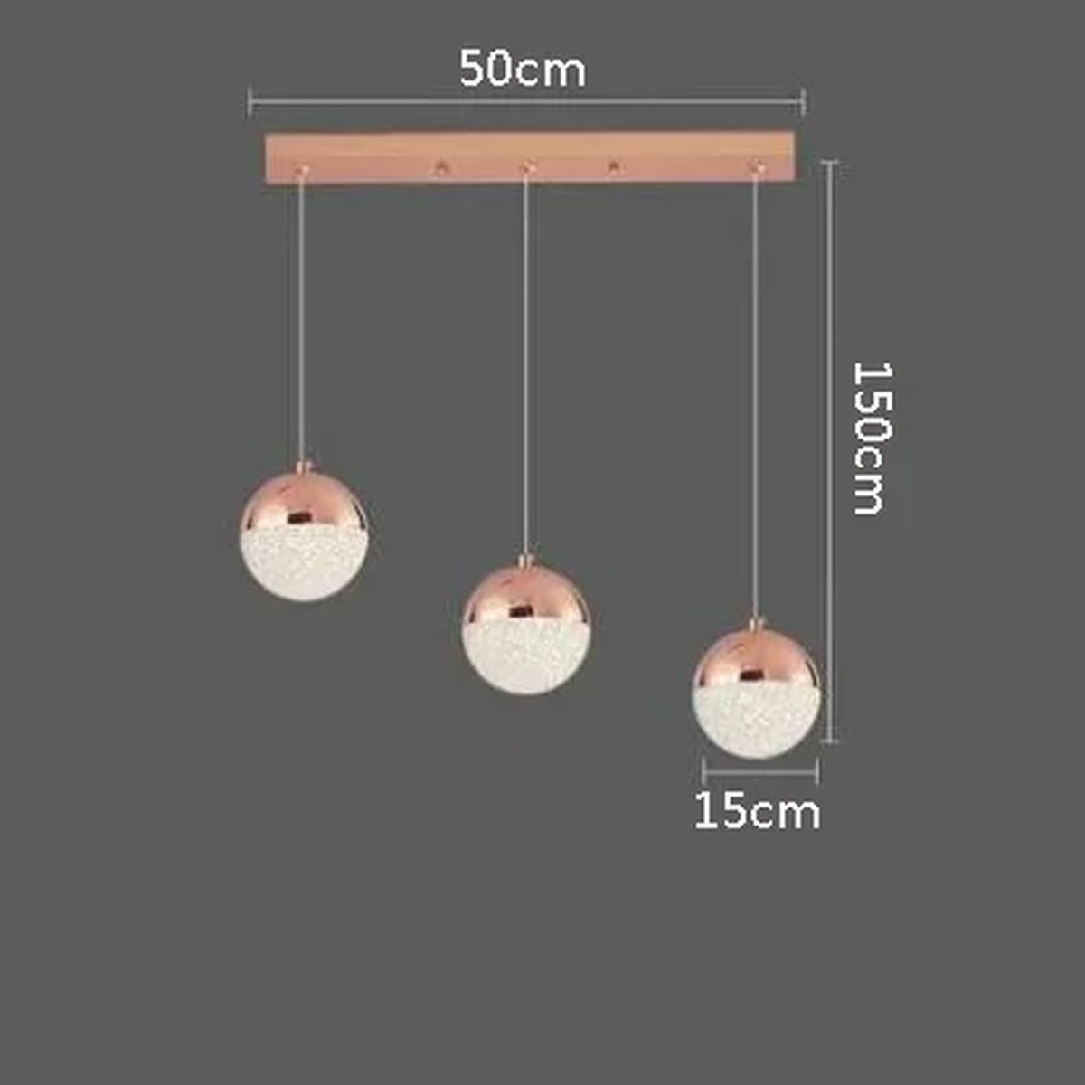 Sand-Textured Crystal Sphere Chandelier Orvenna — 3 Heads Linear Canopy, Rose Gold