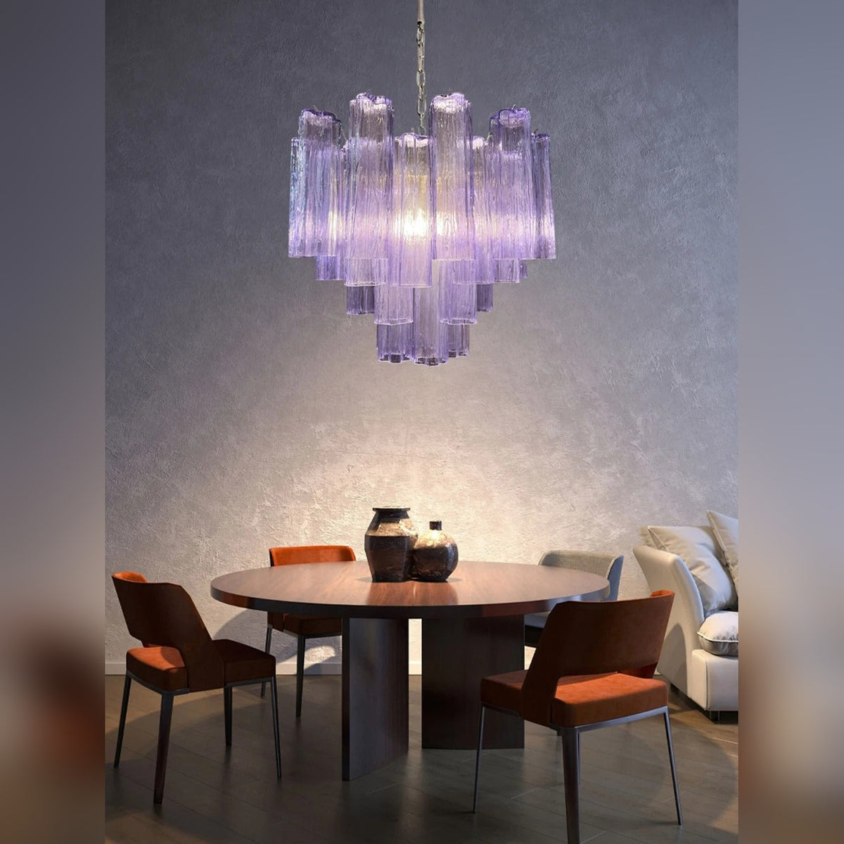 Tiered Glass Tube Chandelier – Lumivorn – Lilac Purple Glass