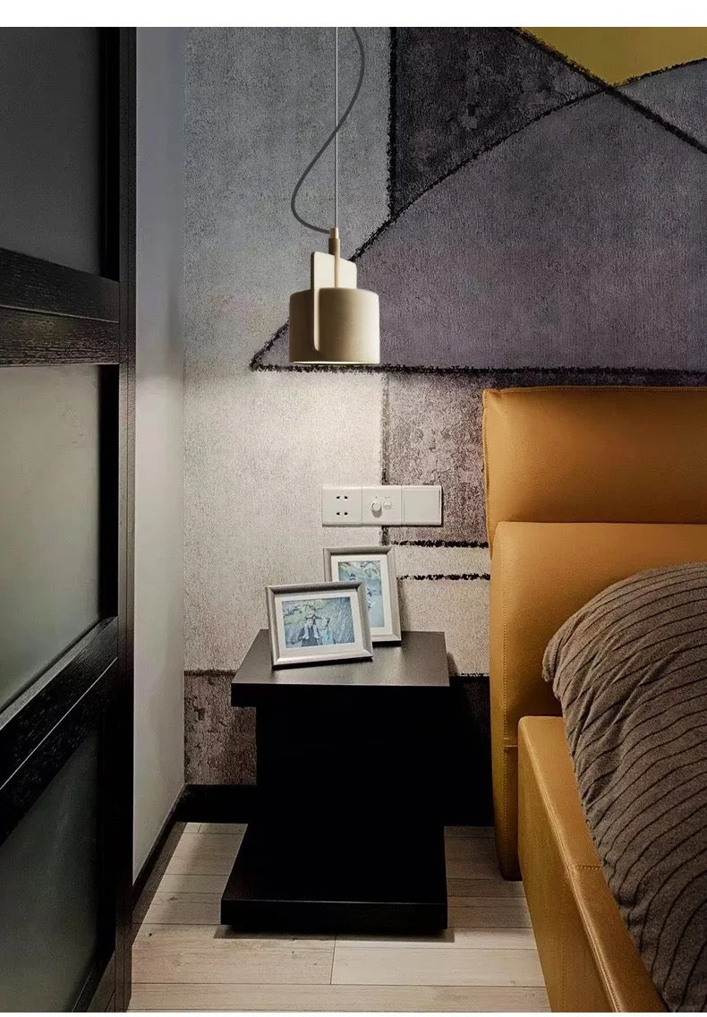 Nordic Industrial Geometric Pendant Light Kvaelindra – Mustard Yellow bedside pendant
