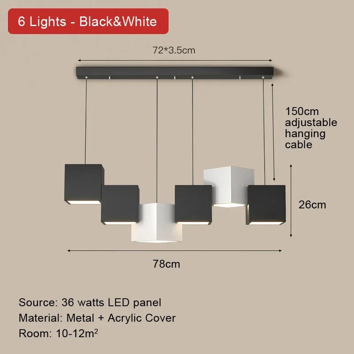 Geometros multi-cube LED pendant bar light architectural