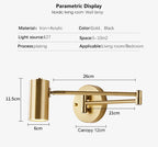 Arqventa dimensions: shade height 11.5 cm, diameter 6 cm, arm extends 26 cm, canopy 12 cm