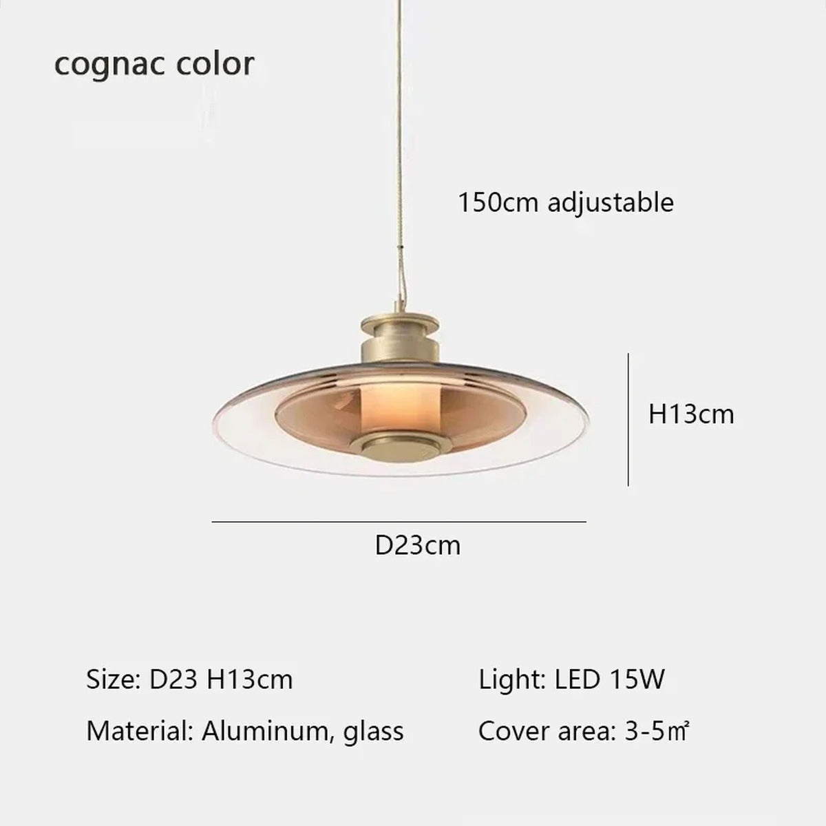 Eloquen Flying Saucer Pendant – Cognac Ø23cm, dimensions