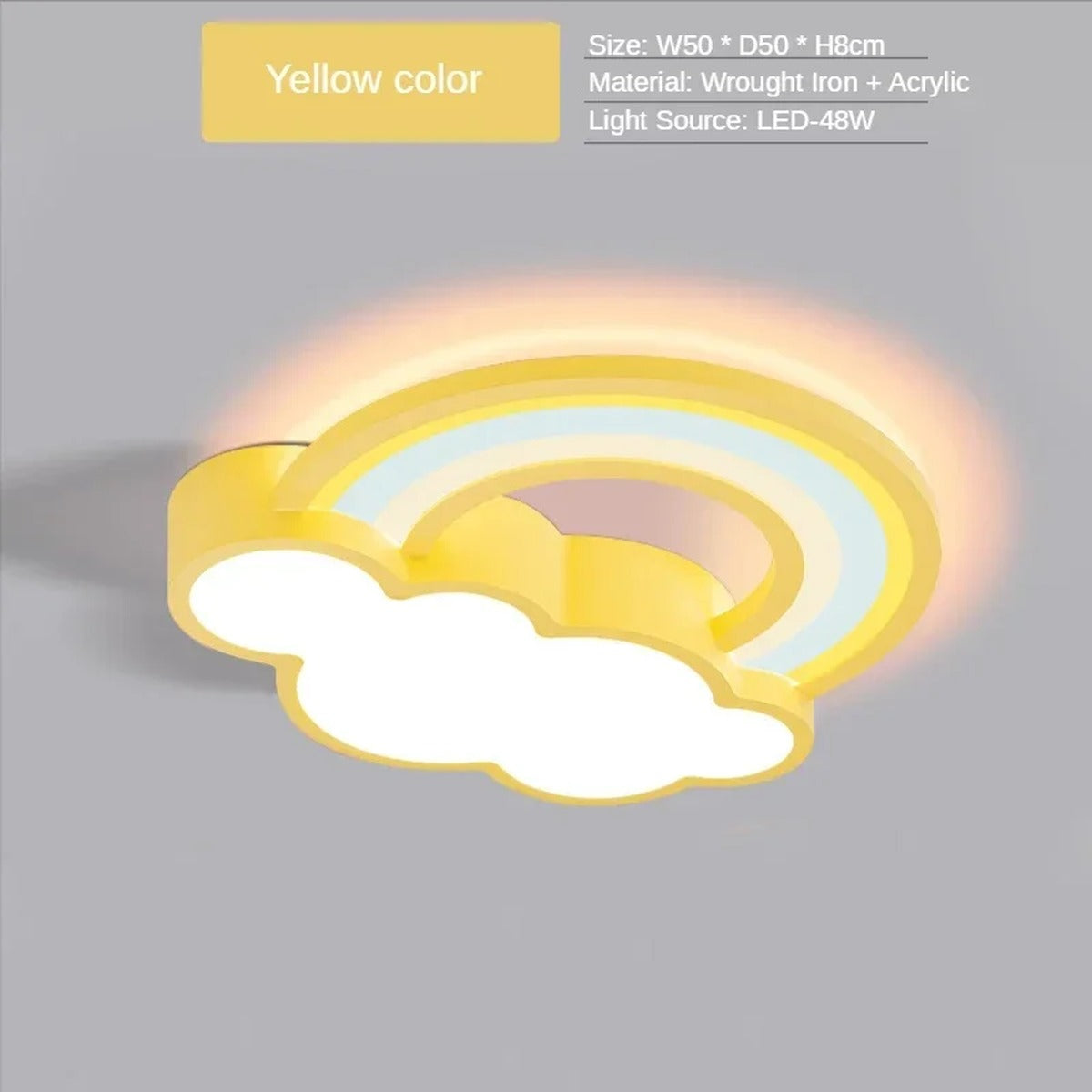 Quieton rainbow and cloud LED ceiling light, Yellow Color, size and material detail