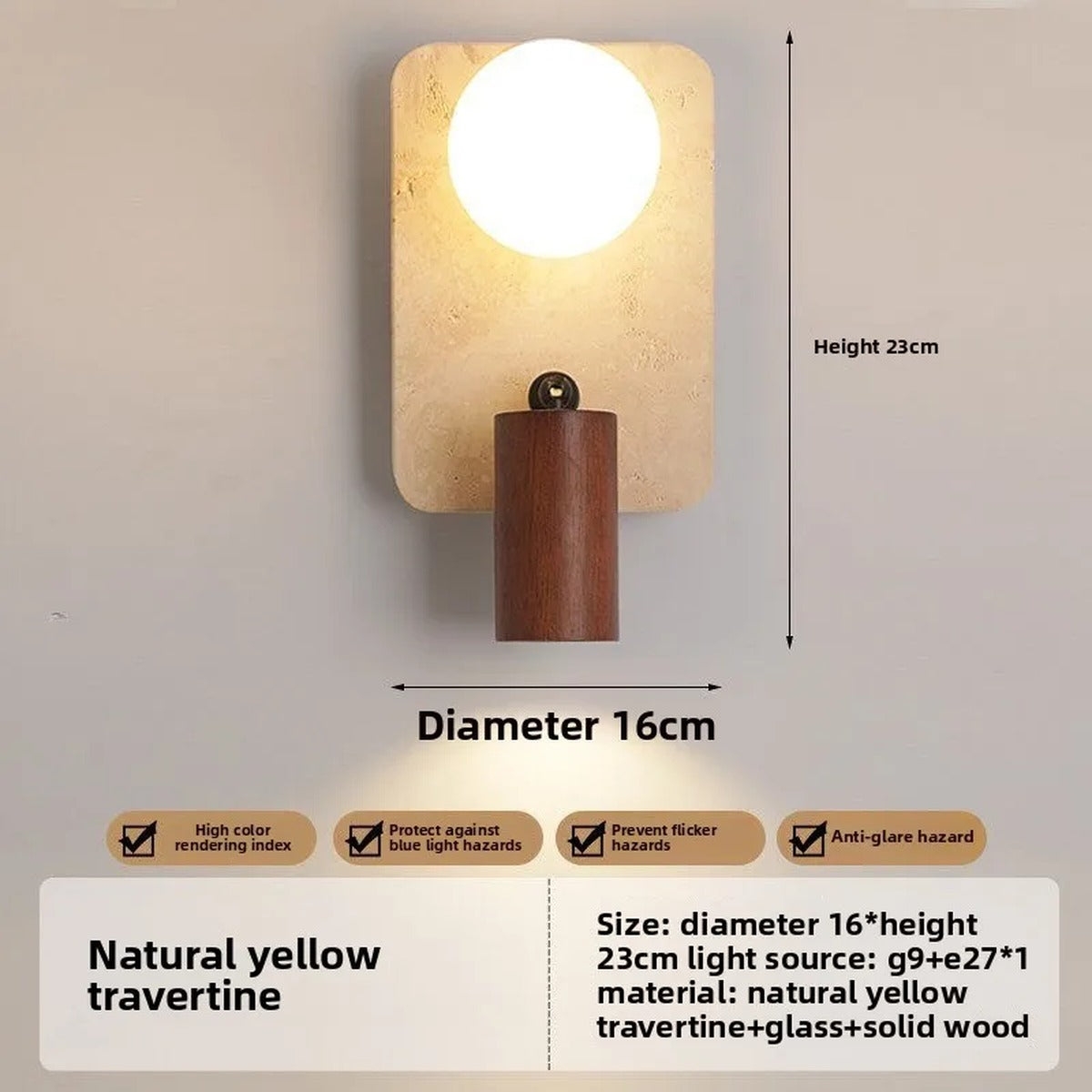 Travertine Wall Sconce Medivorn – Rectangle 16x23cm, Walnut