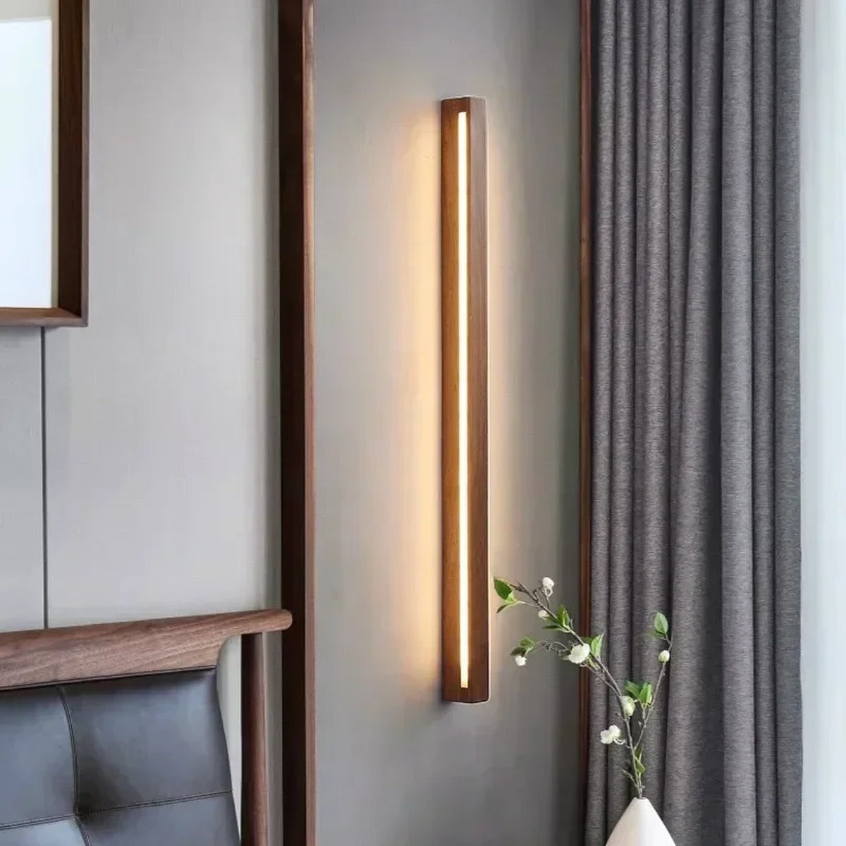 Walnut Linear LED Wall Sconce – Solvela – Hero Shot