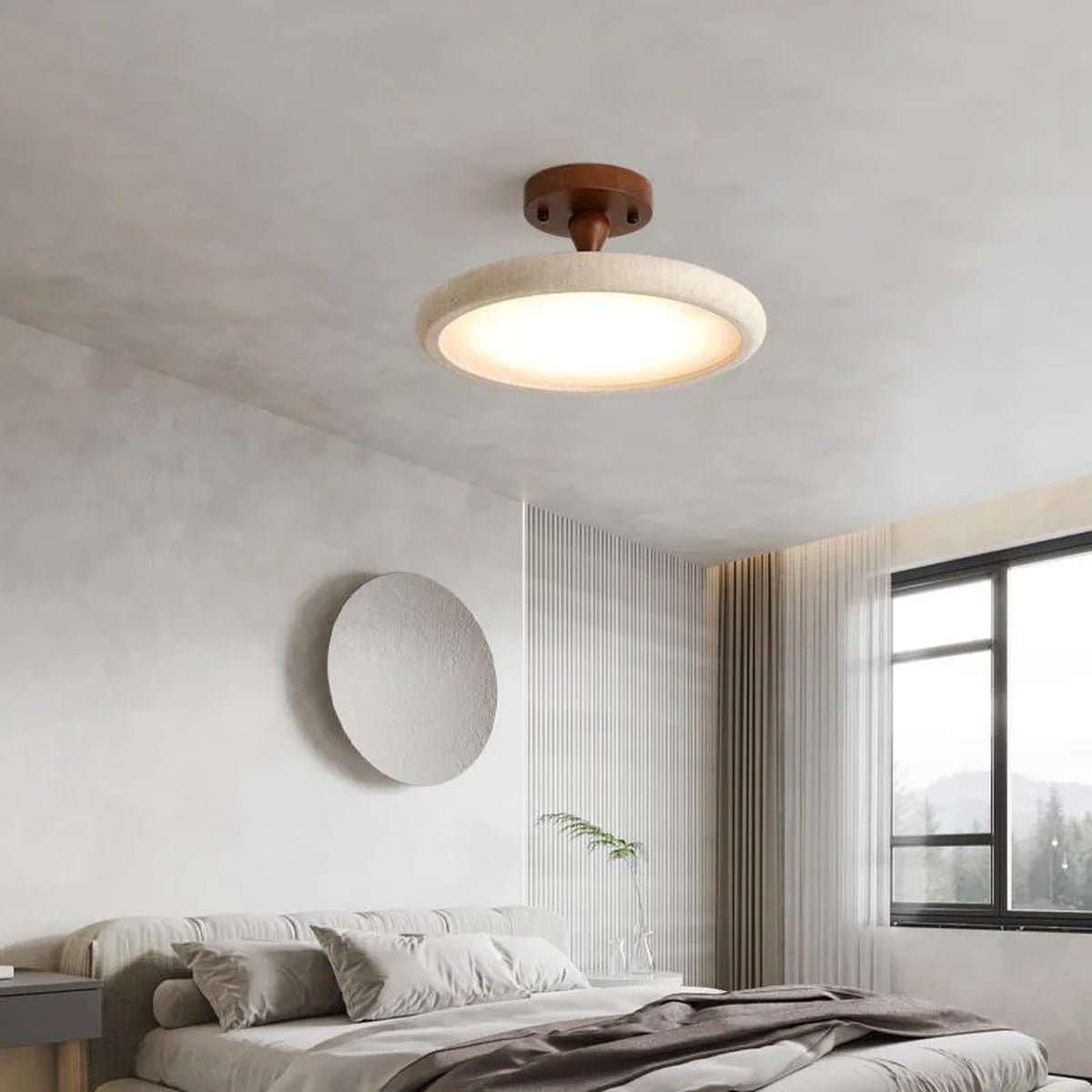 Stone & Walnut Flush Ceiling Light – Terrox – Lifestyle View 3