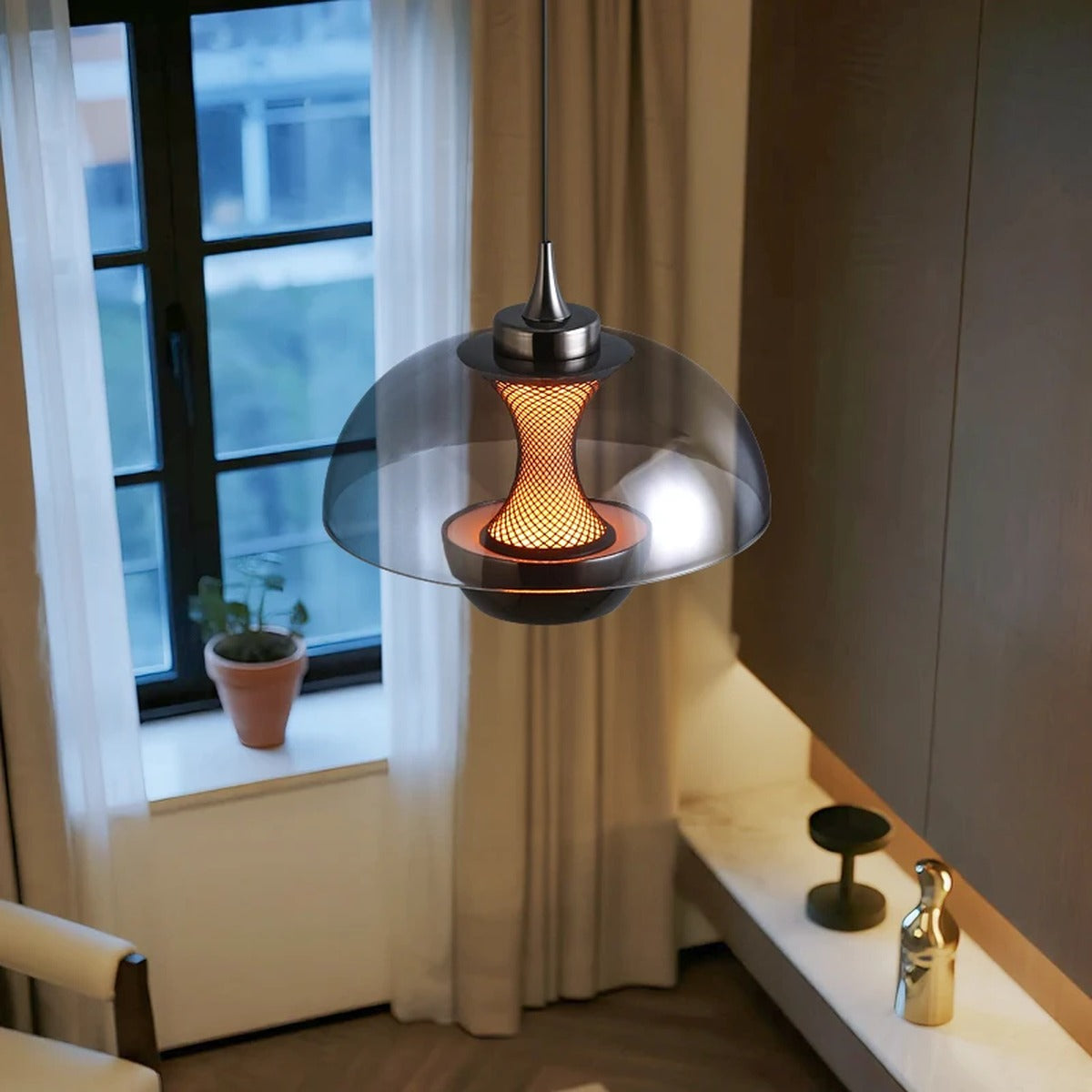 Glass Dome & Inner Mesh Pendant Light – Cvrix – Lifestyle View 2