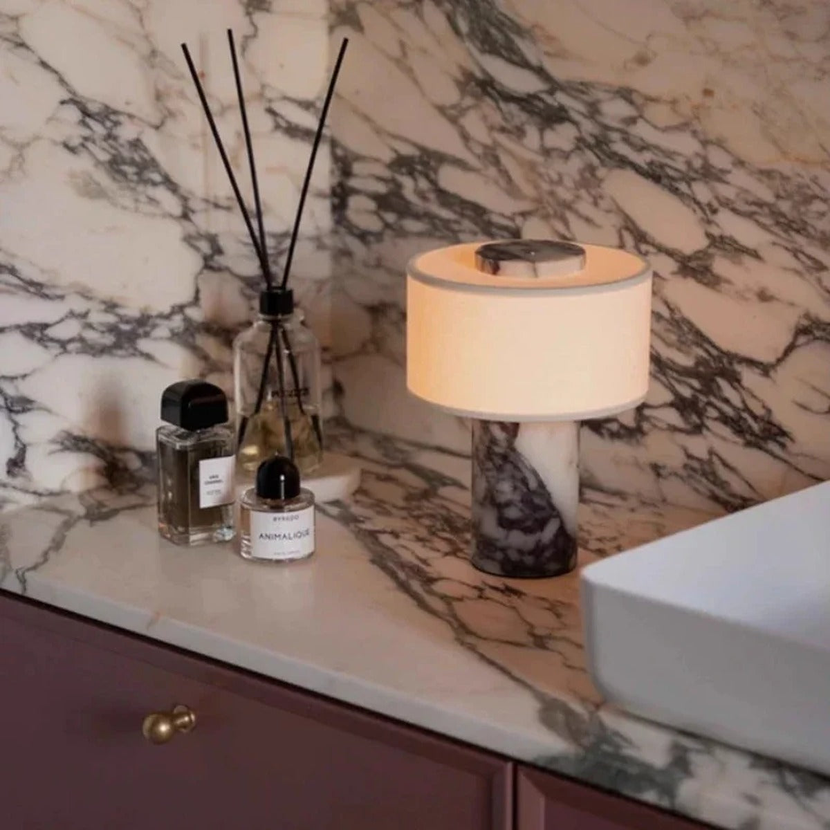 Marble Column Fabric Drum Table Lamp – Helrixon – Product Detail 5