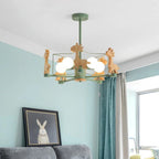 Children's Wood Giraffe Chandelier Lunvix — Green, living room