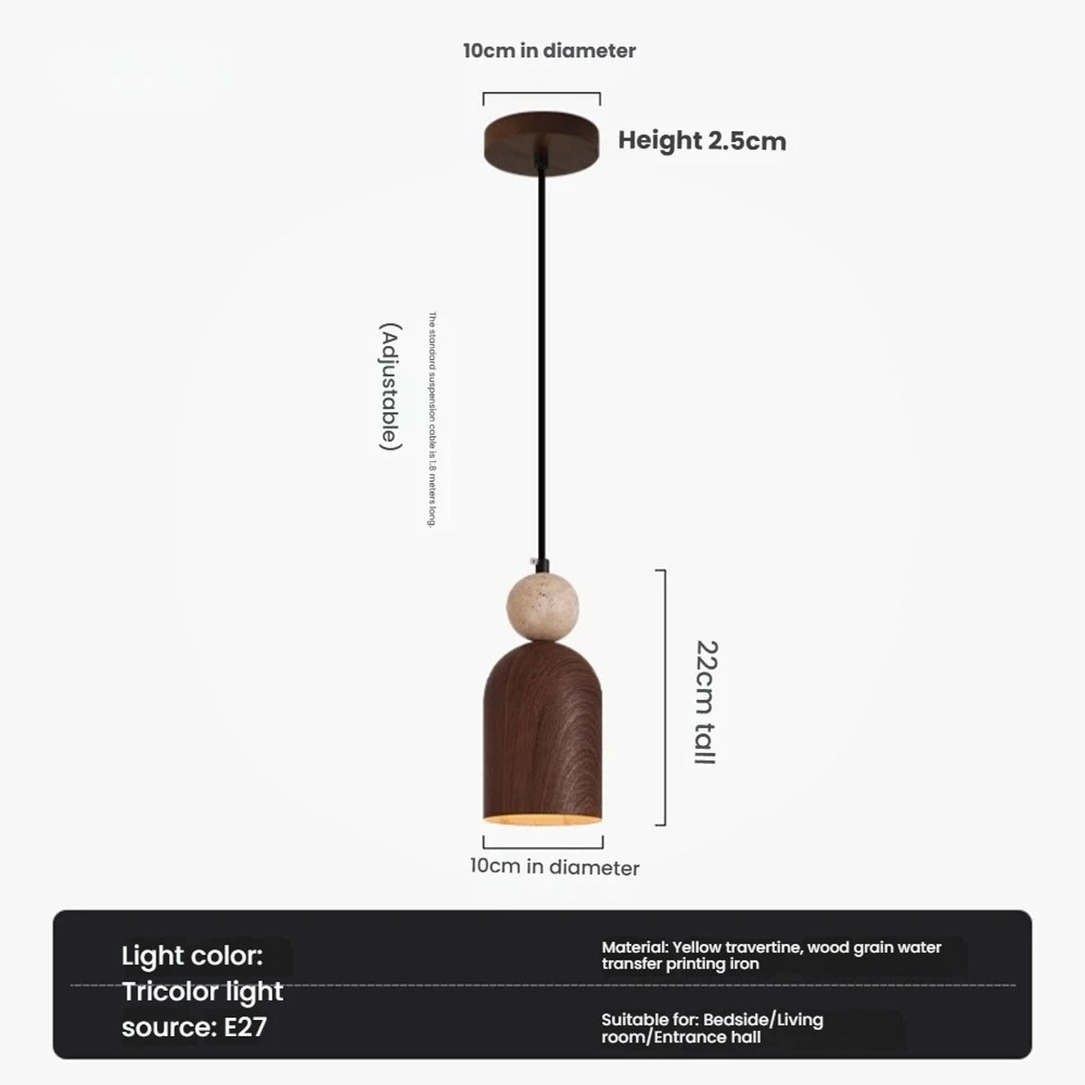 Nordic Wood & Stone Pendant Light – Belston – Product Detail 7