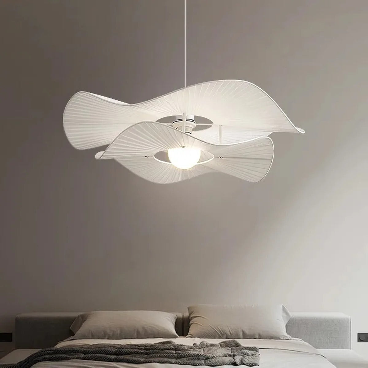 Sculptural Pleated Fabric Pendant – Dominaire – Lifestyle - Double-Layer Pendant