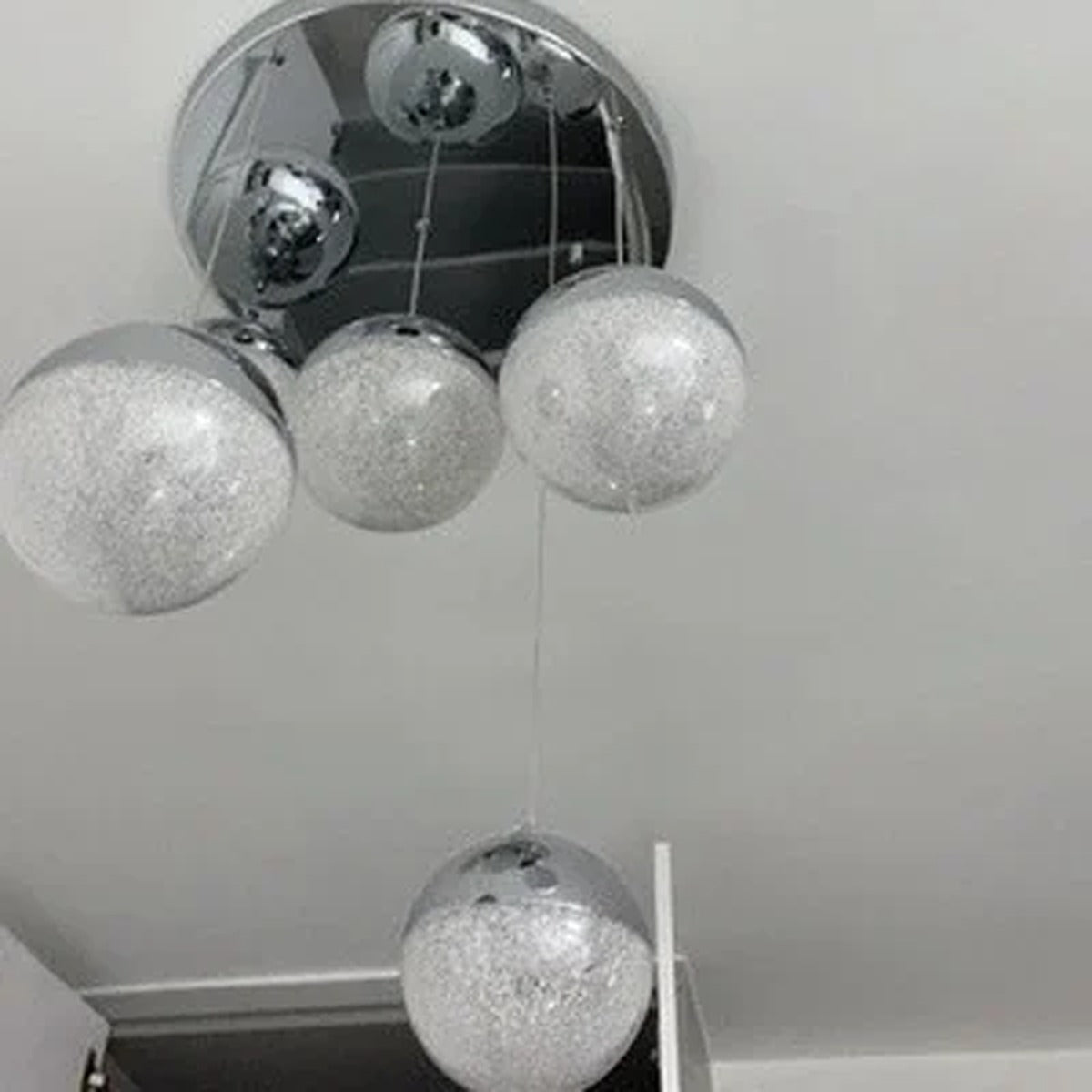 Sand-Textured Crystal Sphere Chandelier Orvenna — 5 Heads Round Canopy, Silver