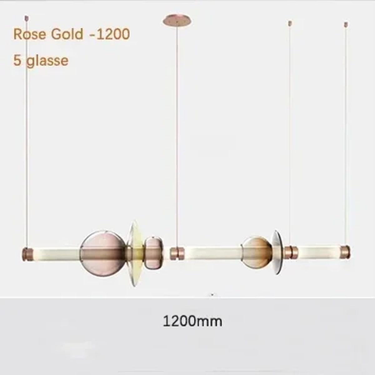 Glass Orb Linear Pendant Light Prismova — Style A — Rose Gold, 120cm