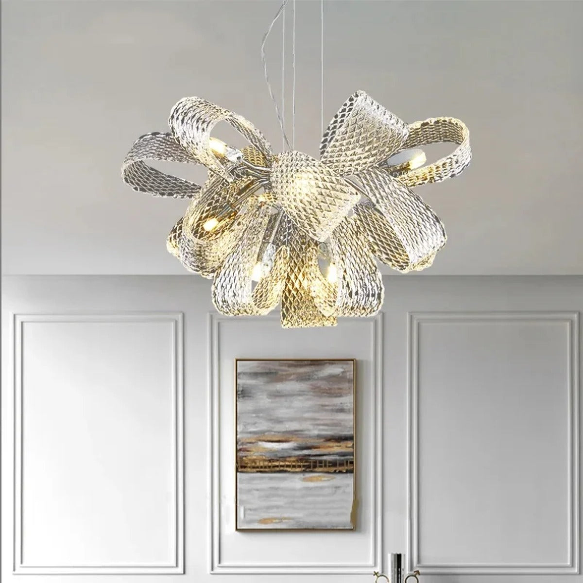 Chrome Mesh Ribbon Chandelier – Floramont – Hero Shot