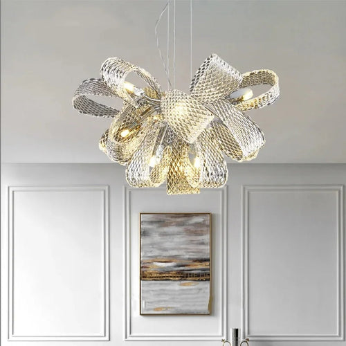 Chrome Mesh Ribbon Chandelier – Floramont – Hero Shot