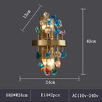 Morvena Rainbow Gemstone Crystal wall sconce dimensions: H40 x W24 x D13cm, E14 x2, AC110-240V