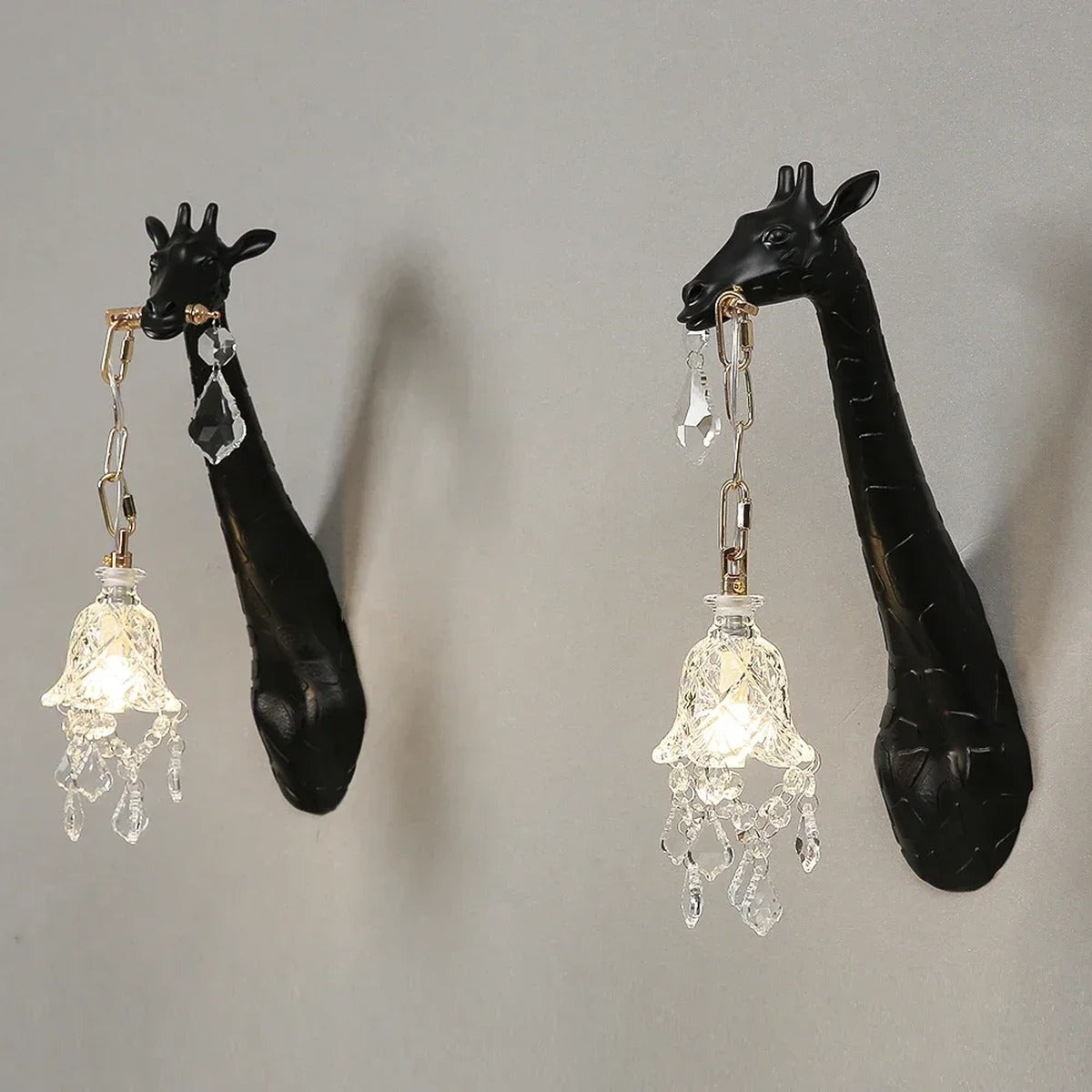 Serengeti giraffe wall sconce, black finish, facing pair — detail