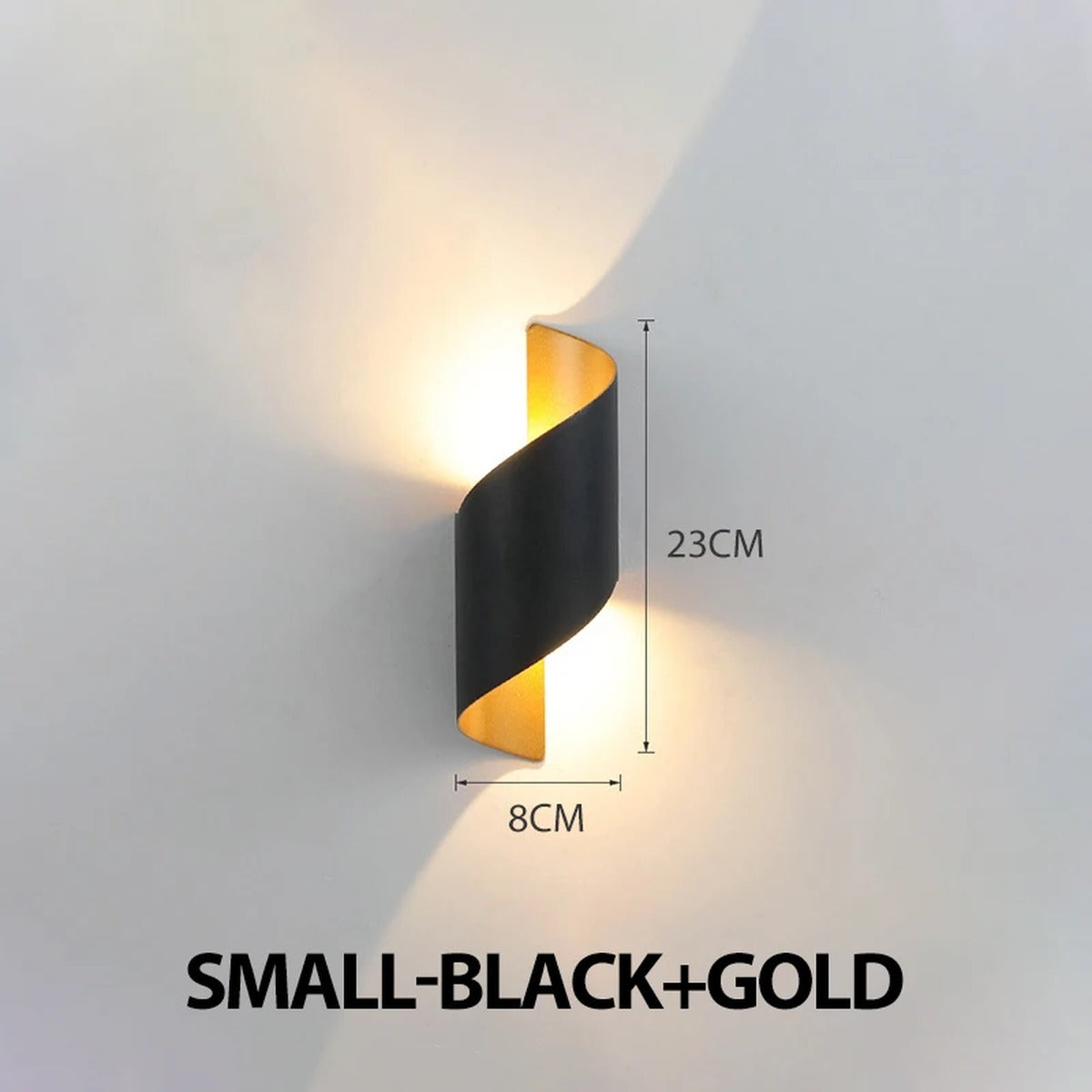 Cendrix spiral wall light — Black + Gold, Small, 23cm