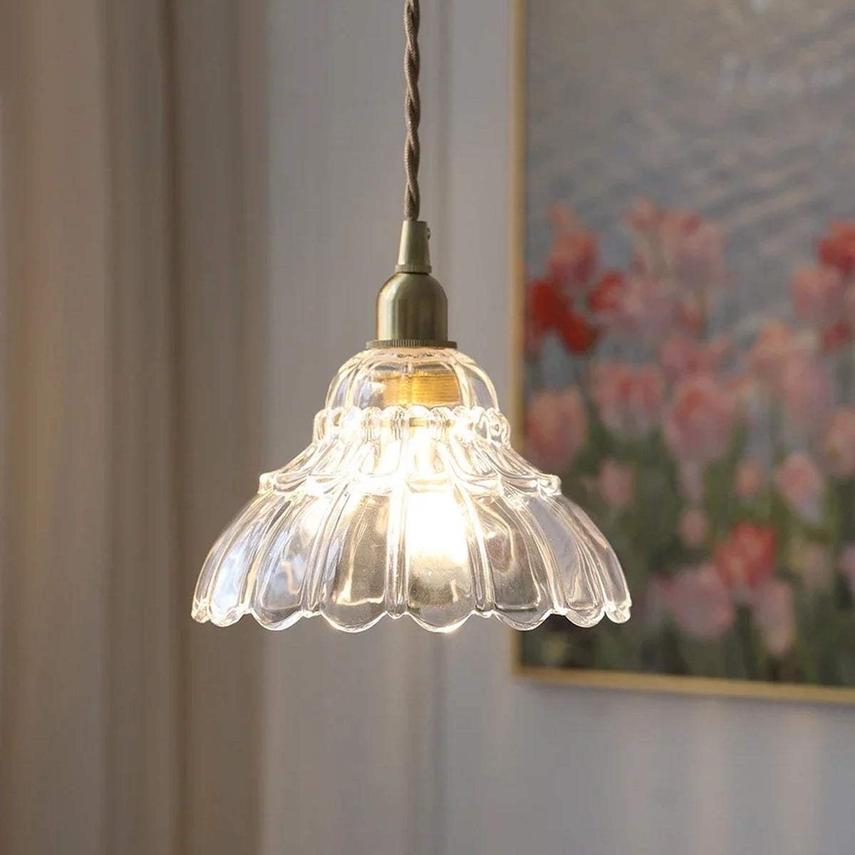 Kalara vintage fluted ribbed glass pendant light with brass fitting