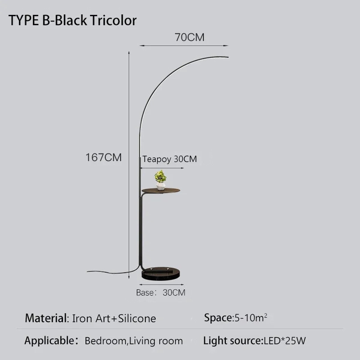 Arclume Arc Floor Lamp — Black, dimensions