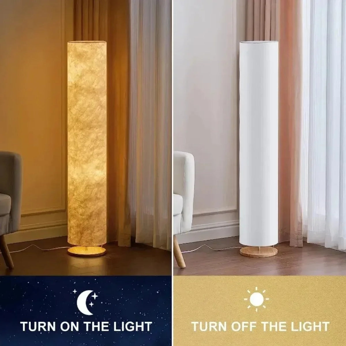 Soft Glow Fabric Column Floor Lamp – Xvirath – Lifestyle View 4