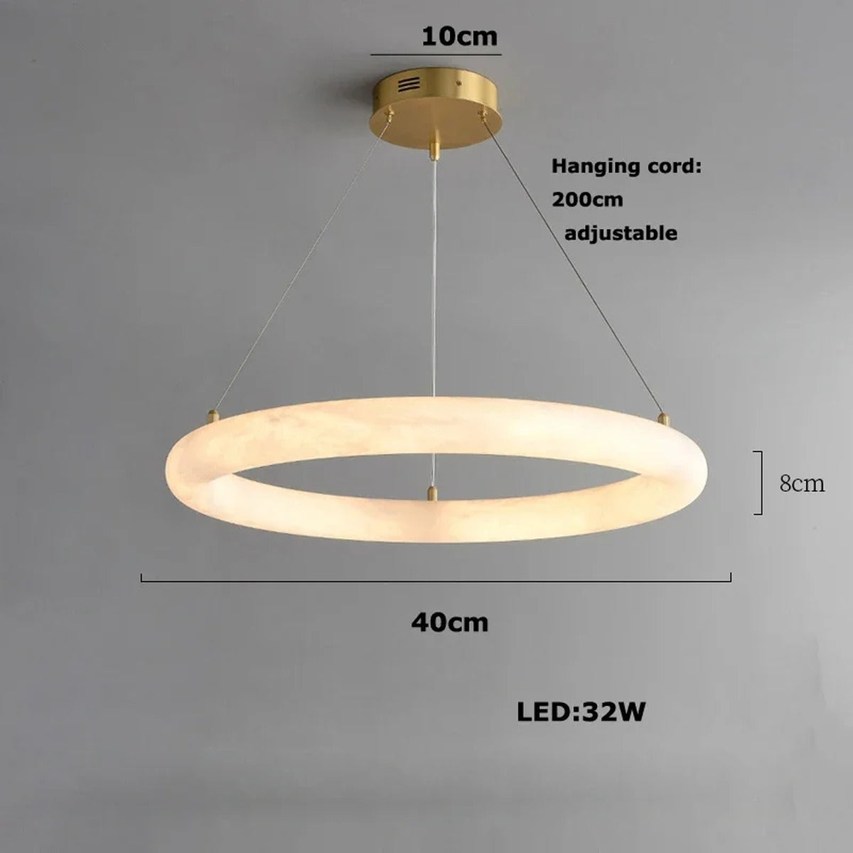 Alabaster Luminous Ring Chandelier – Crestia – Ø40cm Pendant