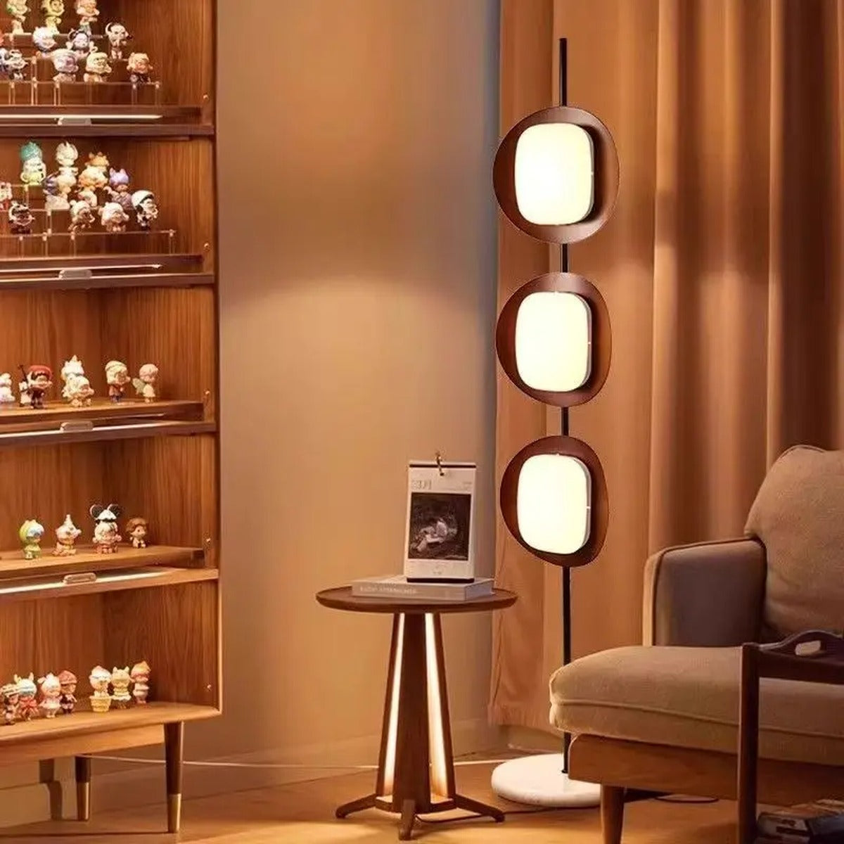 Stacked Wood Sphere Floor Lamp – Sarvello – Lifestyle View 2