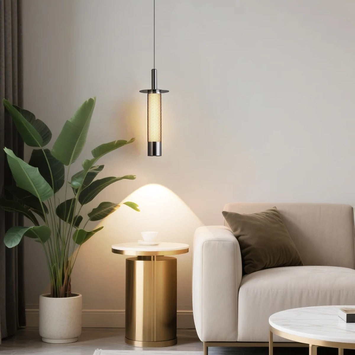 Mesh Cylinder Pendant Light – Byndor – Lifestyle View 3