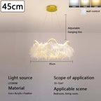 Jevon white feather halo chandelier — dimension diagram: 45cm diameter, adjustable hanging line, 3000K/4000K/6000K wall control switch
