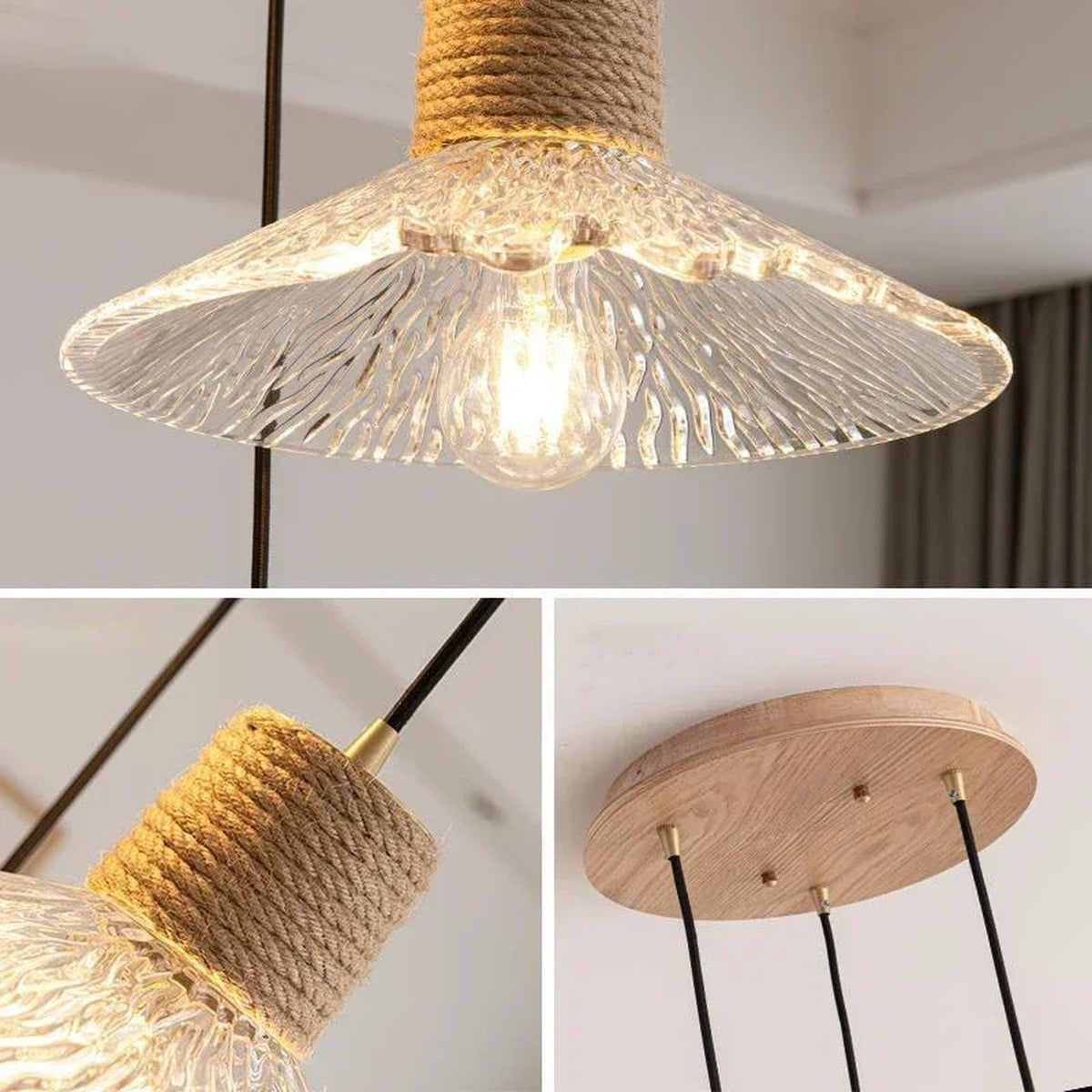Rope-Collar Ridged Glass Pendant Light – Tevorn – Product Detail 5