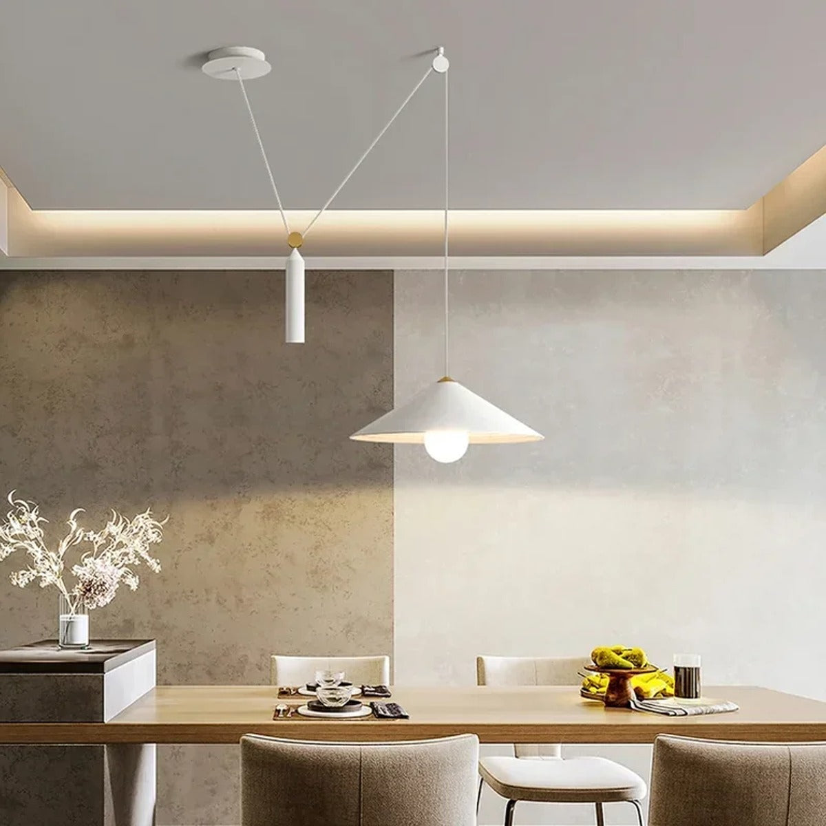 Counterbalance Wire Flat Cone Pendant Light – Irix – Lifestyle View 4