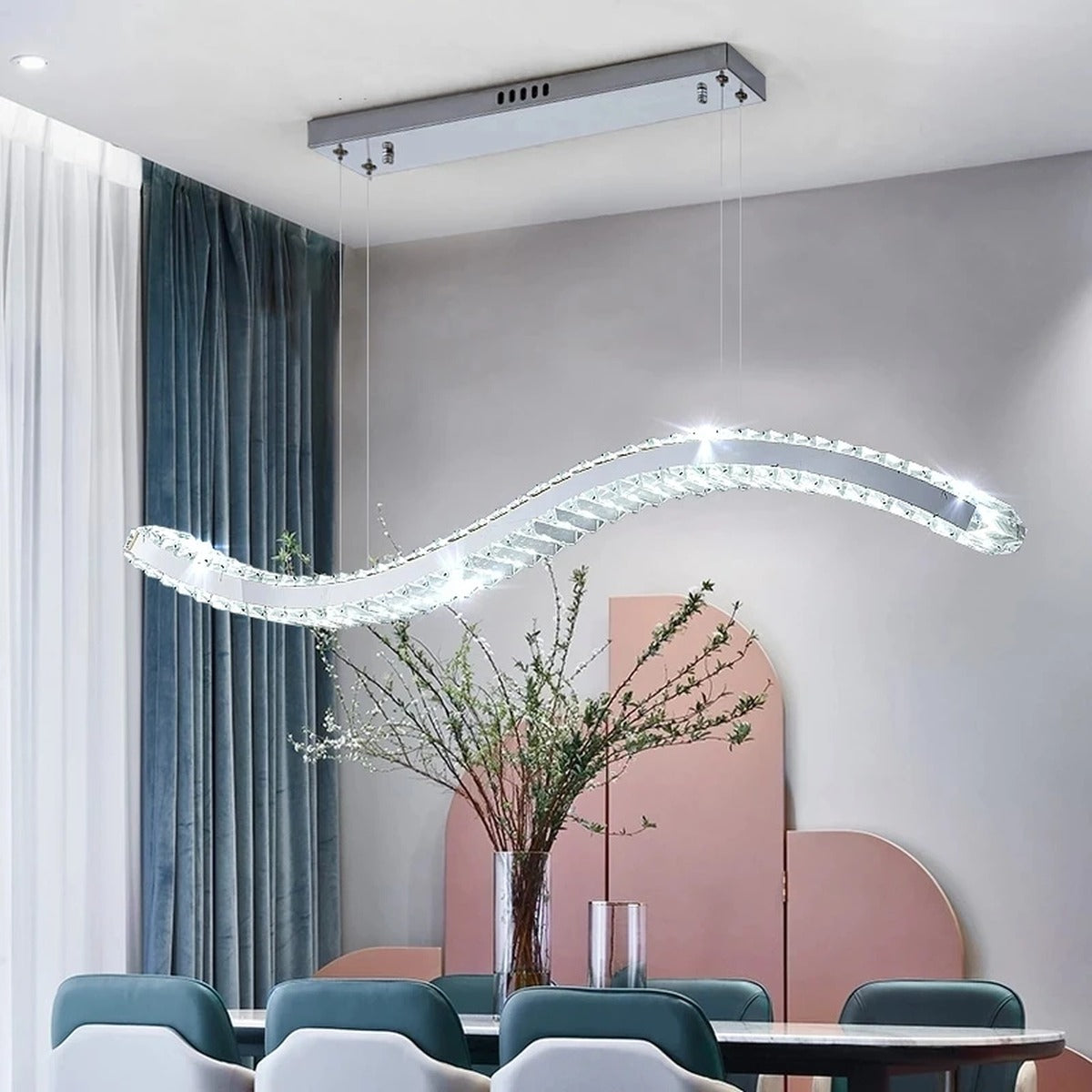 Serpentine Crystal Linear Chandelier Oevanthos — lifestyle view 2