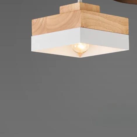 Scandinavian Wood & Metal Pendant Light Eldon – Square White