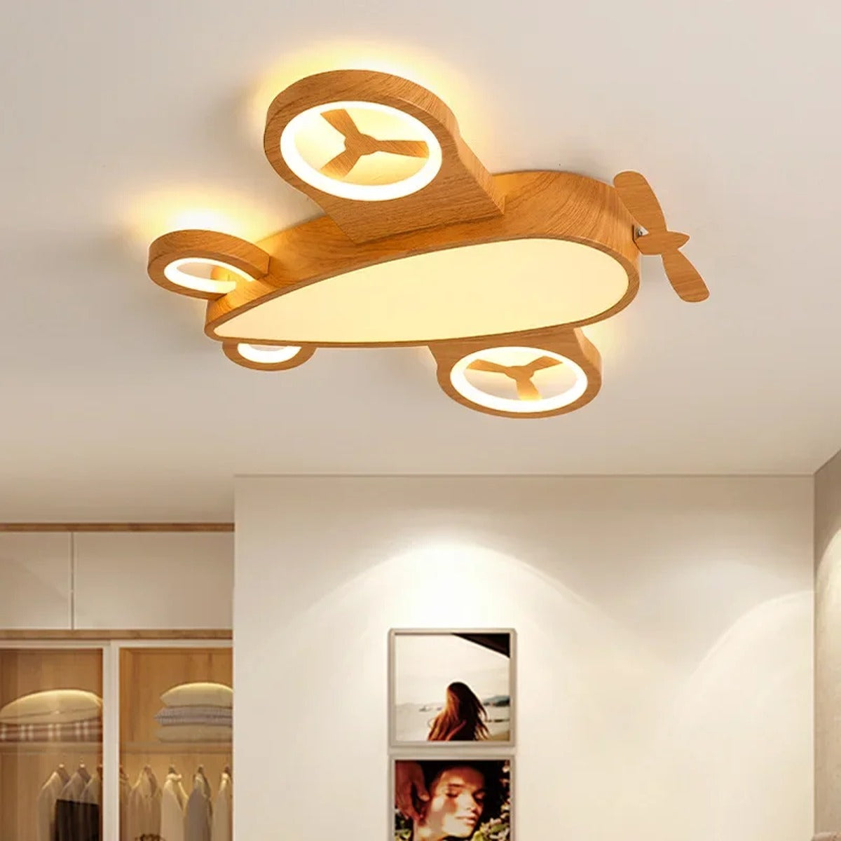 Wooden Aeroplane LED Flush Ceiling Light – Pluvion – Hero Shot