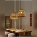 Htaeloria woven bamboo pendant light, evening dining room ambiance