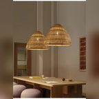 Htaeloria woven bamboo pendant light, evening dining room ambiance