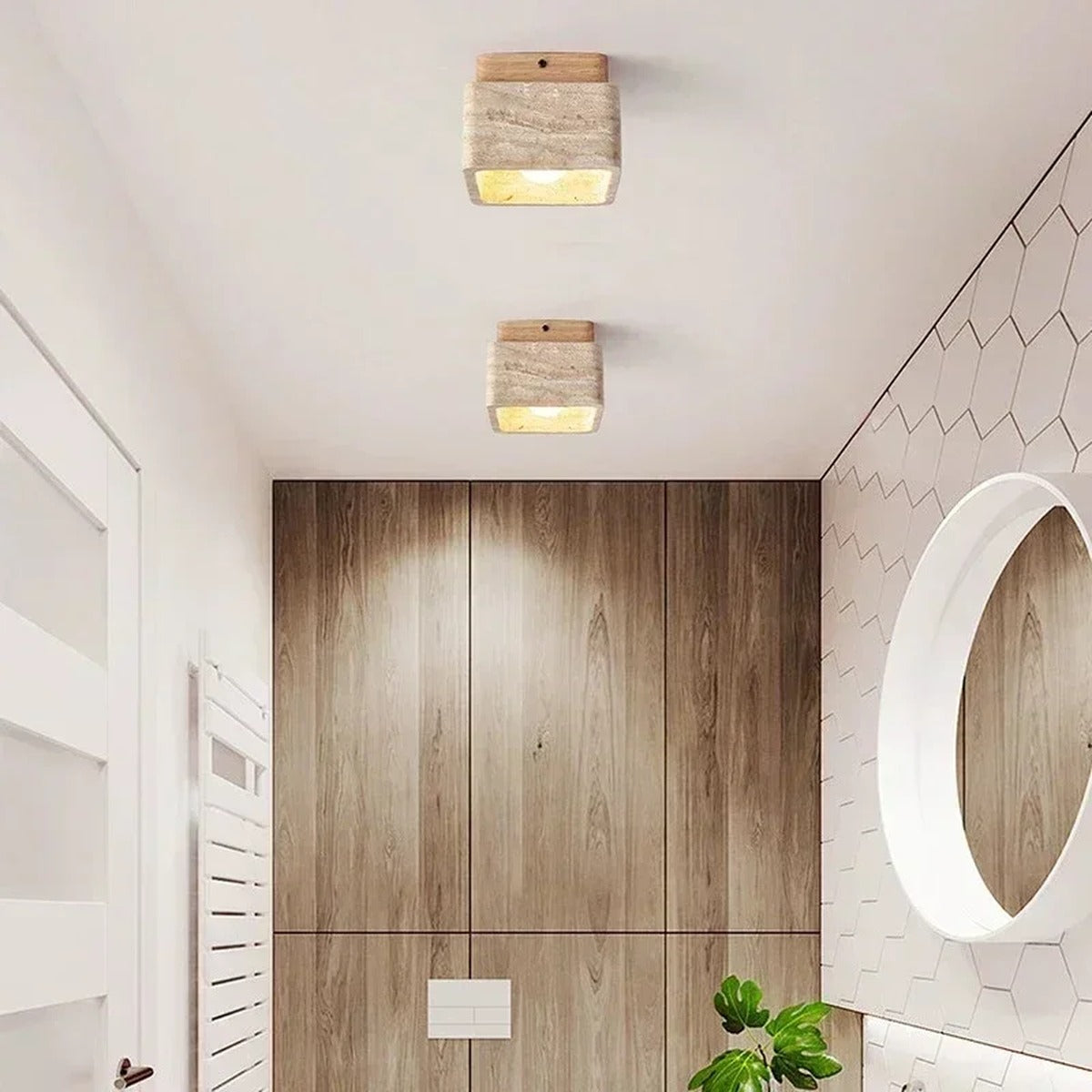 Stone Geometric Ceiling Light Terralith – Lifestyle View 2