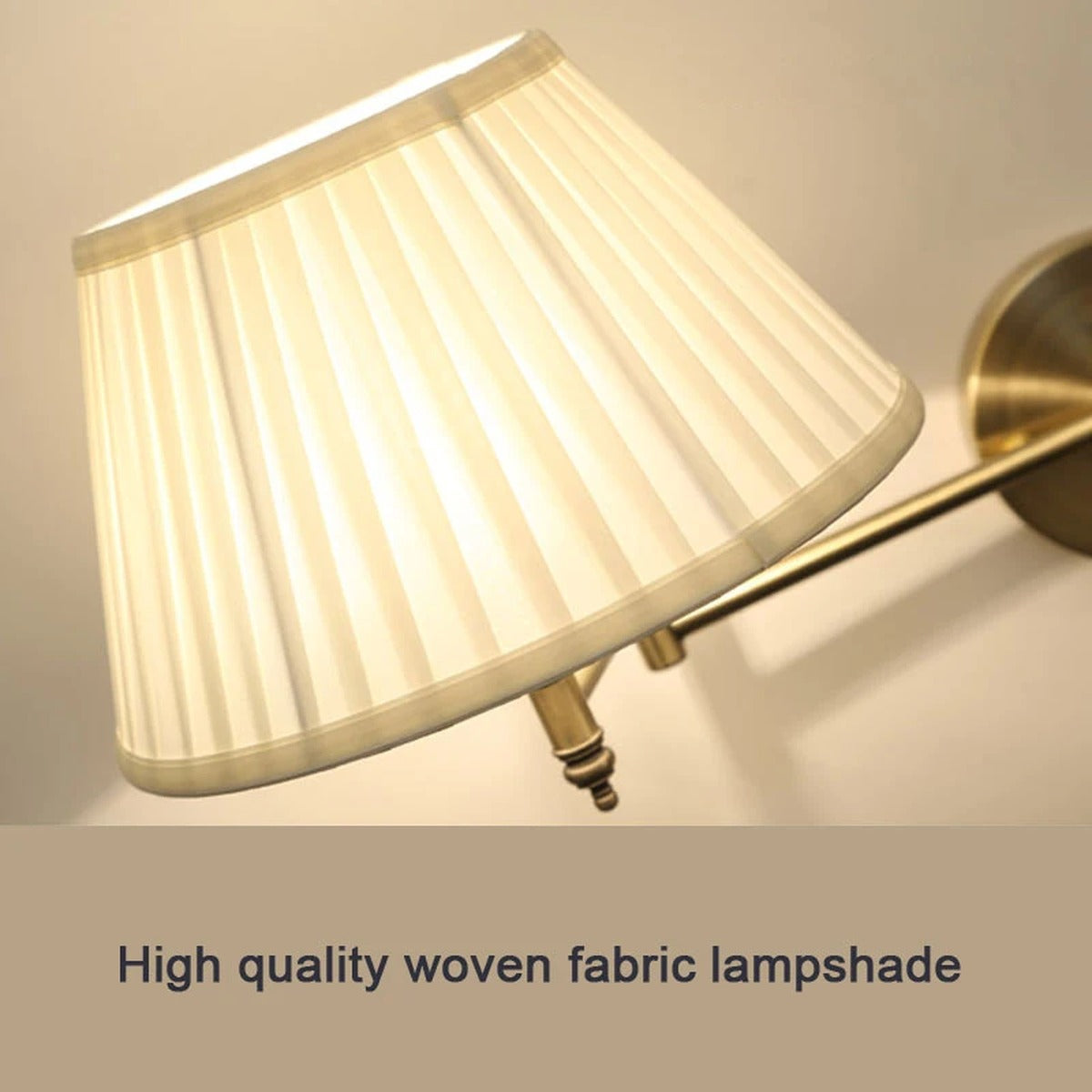Brass Swing-Arm Pleated Shade Wall Sconce – Thelorn – Pleated fabric shade detail