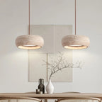 Natural Travertine Disc Pendant Light – Iaeston – Lifestyle View 3