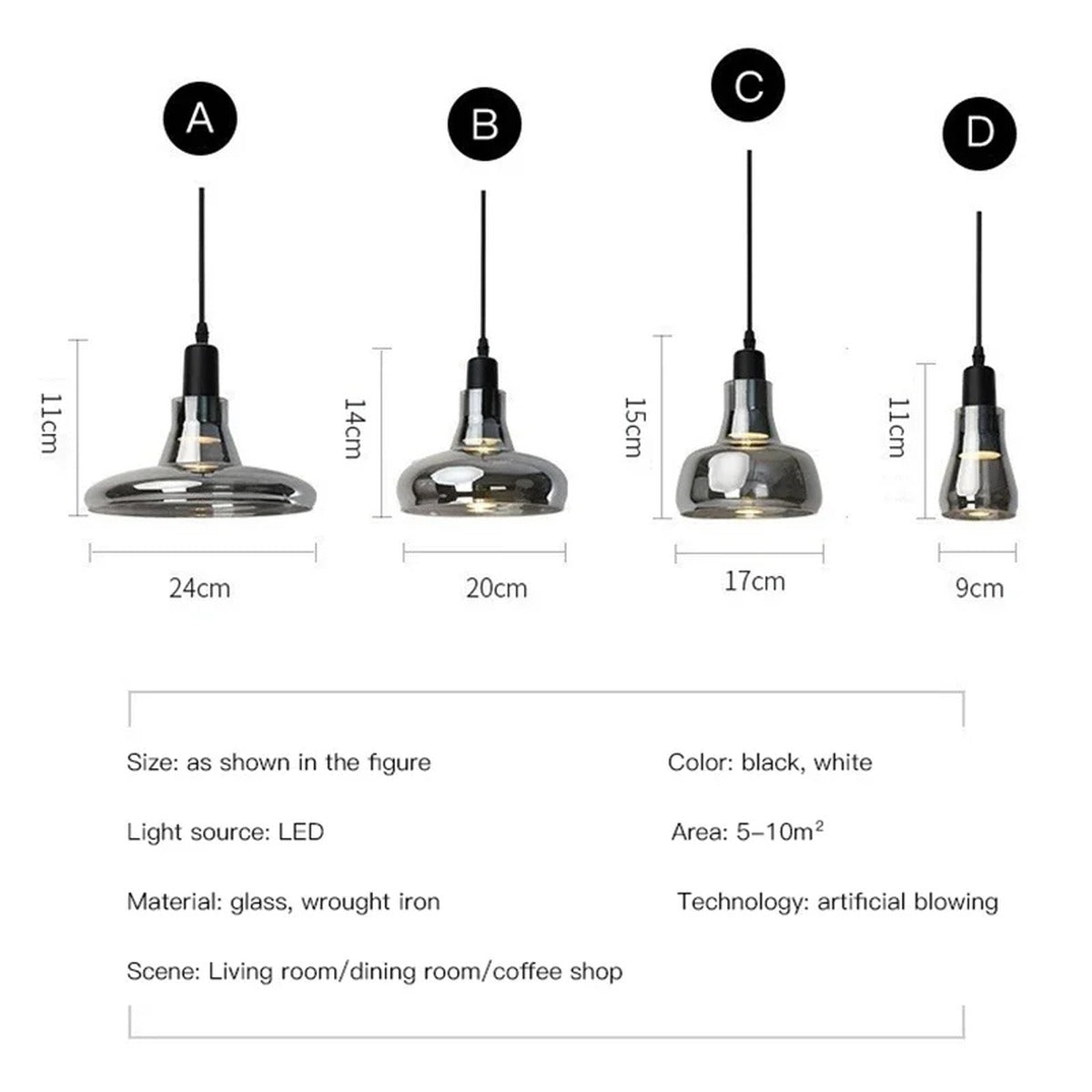Torvalis shade shape and size comparison chart